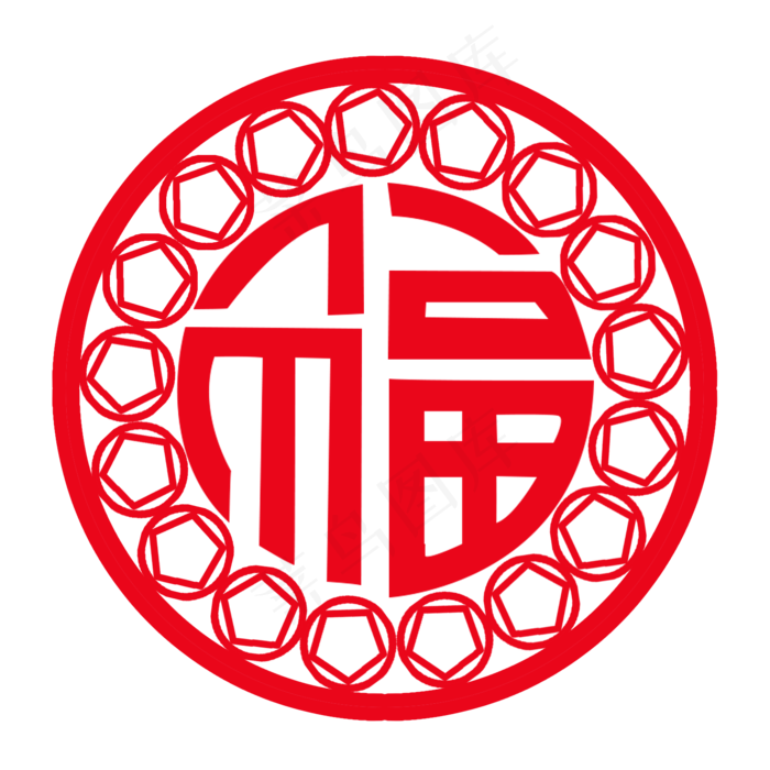 中国风红色春节福字窗花,免抠元素