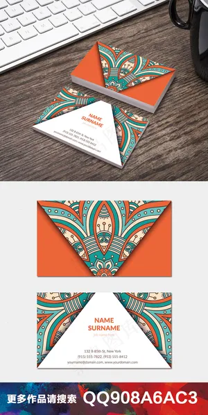 复古手绘水彩花纹民族名片卡片设计9...