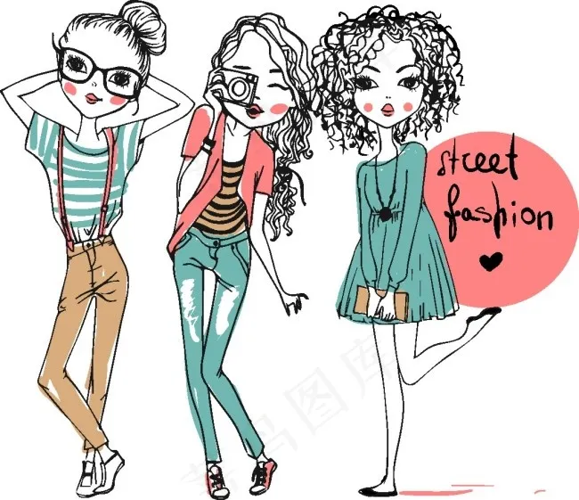 时尚卡通女孩漫画图片eps,ai矢量模版下载