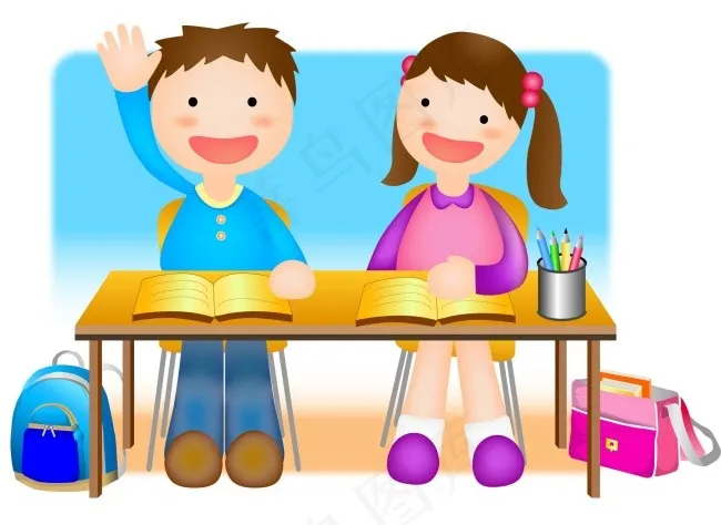 上课举手发言的小学生ai矢量模版下载