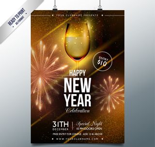 金色玻璃香槟新年海报