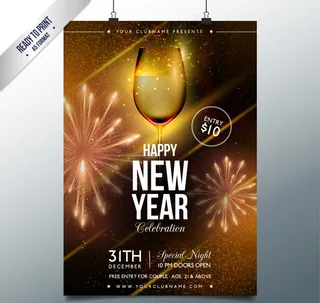 金色玻璃香槟新年海报