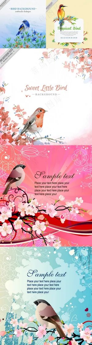 五款手绘小鸟EPS矢量素材