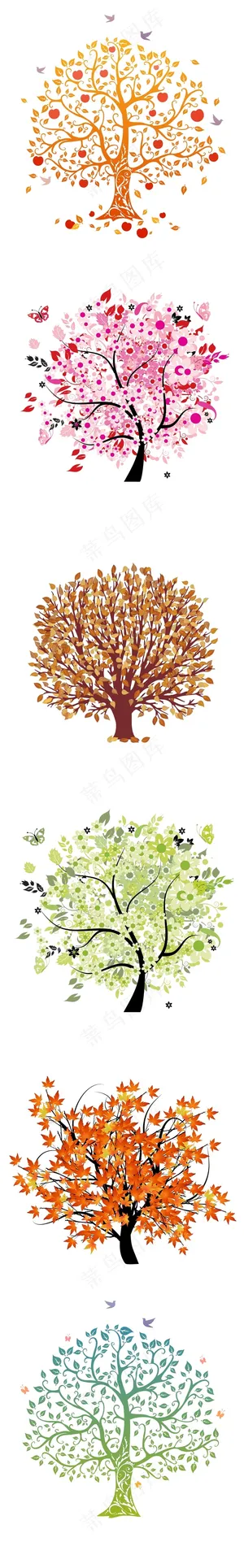 创意手绘卡通树木花树矢量素材