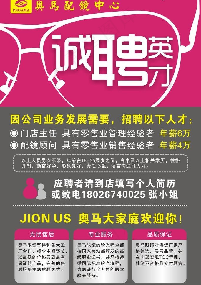 眼镜招聘 眼镜海报图片cdr矢量模版下载