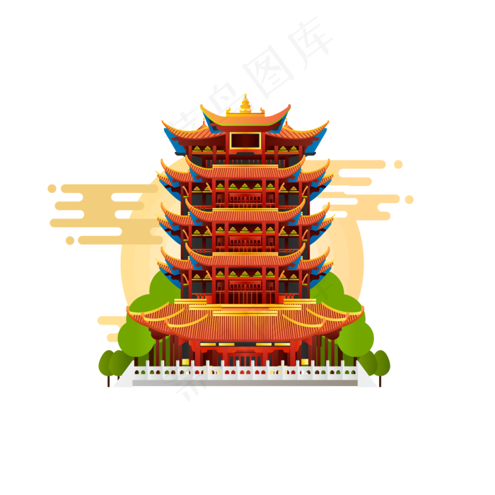 城市建筑武汉黄鹤楼矢量元素原创商用元素