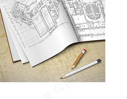 施工图与铅笔素材