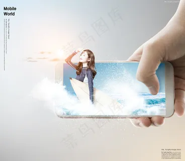 创意手势手机城市未来合成海报psd源文件素材