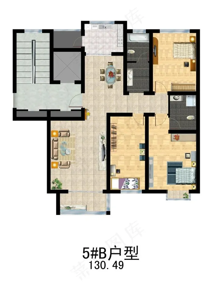 彩色户型图图片(3508X4961(DPI:300))psd模版下载