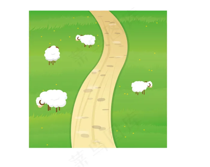 在草地上吃草的小羊ai矢量模版下载