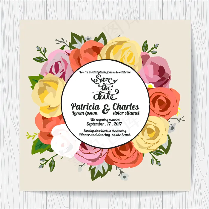 玫瑰花边装饰图案婚礼邀请卡背景eps,ai矢量模版下载