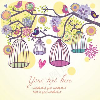 鸟语花香插画背景矢量素材1