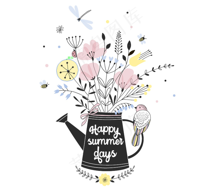 2017唯美夏日水壶花器鲜花手绘小...