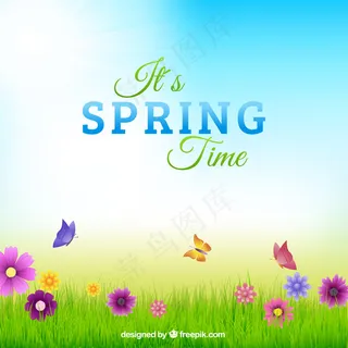 在彩色背景下的春天的字体