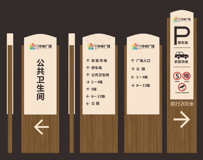商场广场木质导视牌引导牌广告设计cdr矢量模版下载