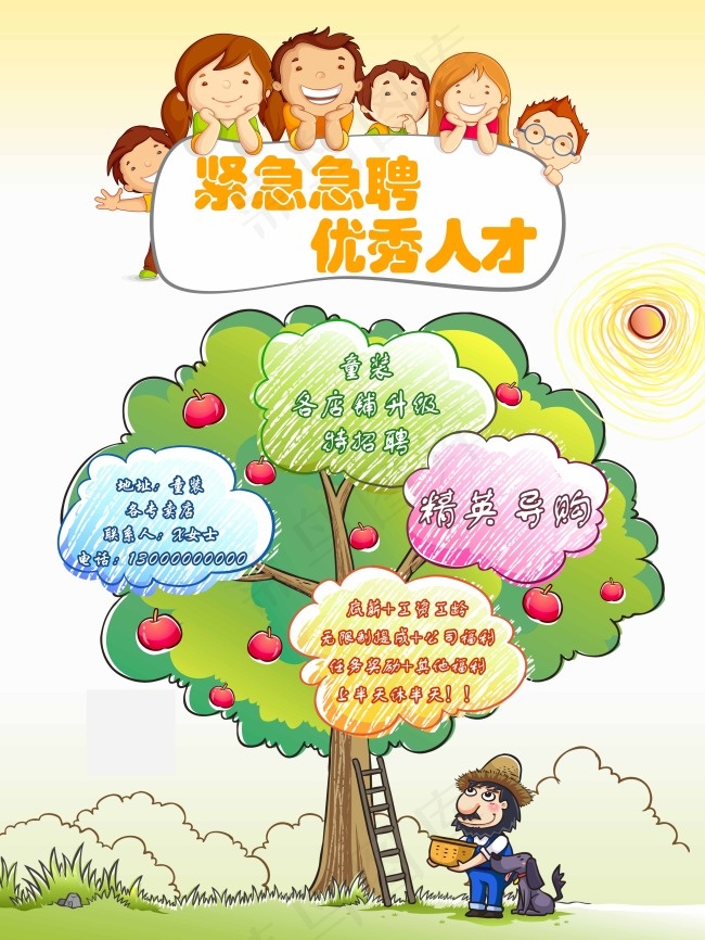 超可爱卡通童装招聘导购海报(7087X9449(DPI:300))psd模版下载