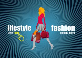 卡通购物女孩剪影矢量素材03