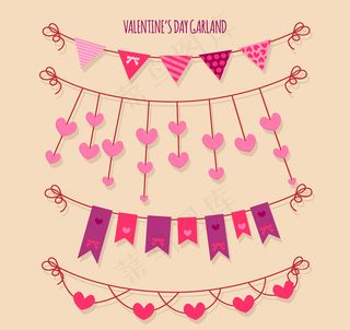 4款创意情人节拉旗矢量图