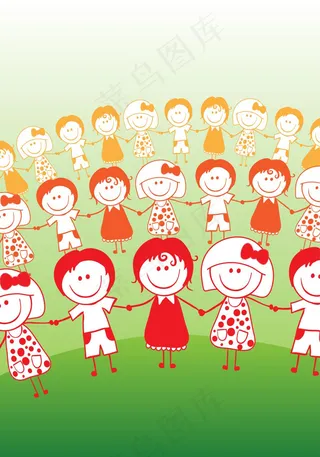 手拉手的小朋友矢量图