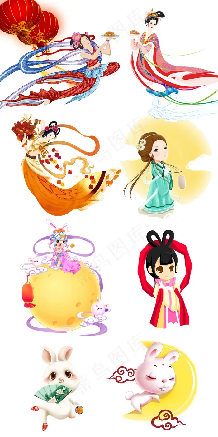 淘宝卡通中秋嫦娥月兔促销素材