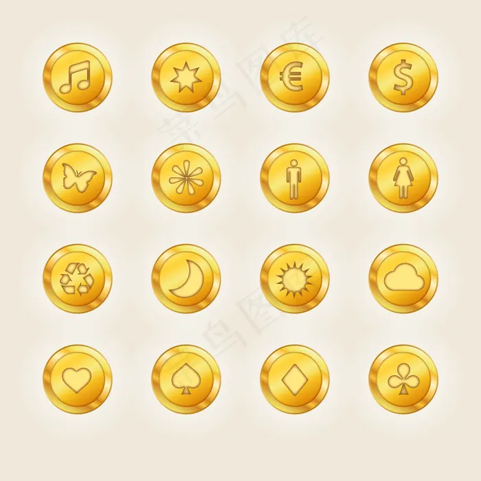 16款金币图标矢量素材eps,ai矢量模版下载