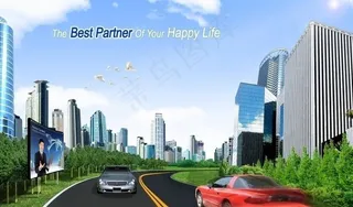 现代城市 楼房 汽车图片