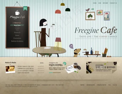 卡通风格 咖啡馆 网页PSD分层素...