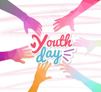 多边形彩色手青年日背景