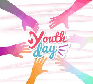 多边形彩色手青年日背景