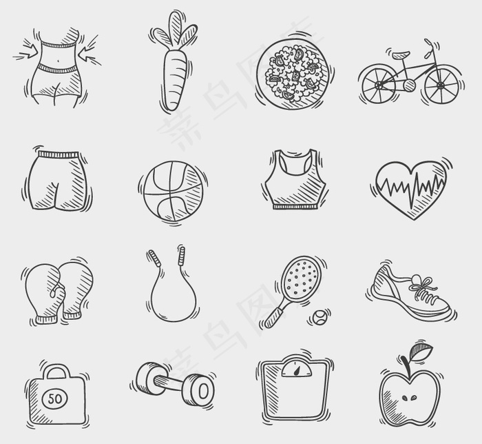 16款手绘健身图标矢量素材