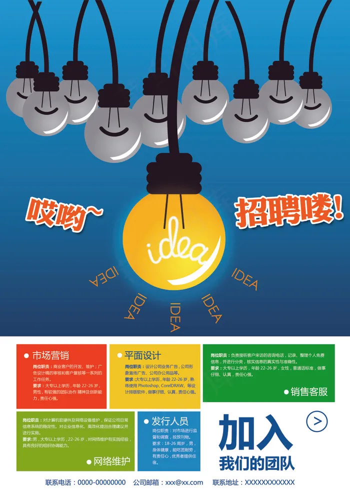 时尚创意招聘诚聘海报宣传单psd模版下载