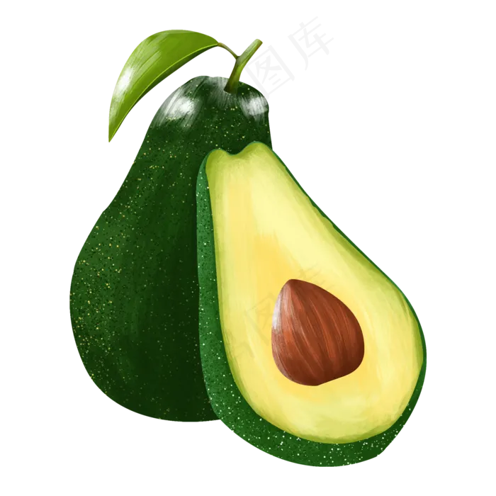 绿色切开的牛油果新鲜水果绿色食,免抠元素(2000*2000px 300 dpi )psd模版下载