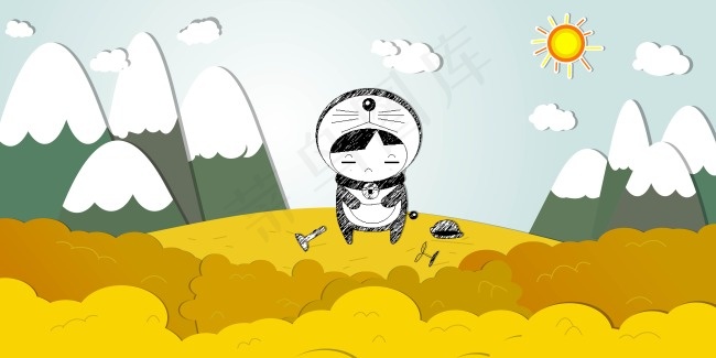哆啦A梦插画ai矢量模版下载