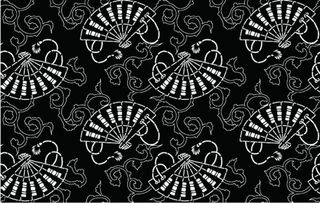 日式风格黑白折扇花纹平铺背景矢量素...