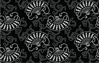 日式风格黑白折扇花纹平铺背景矢量素...