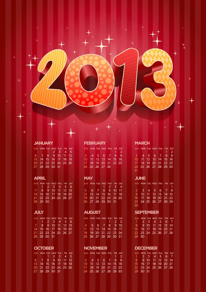 2013年红色条纹挂历矢量素材