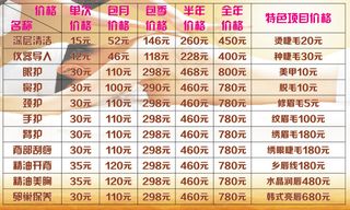美容院价格表