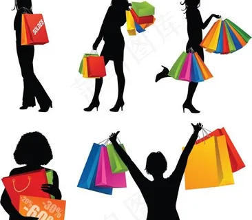 购物女性剪影矢量图 AI