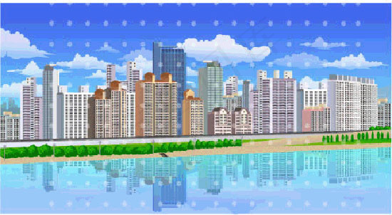 河边的建筑倒影