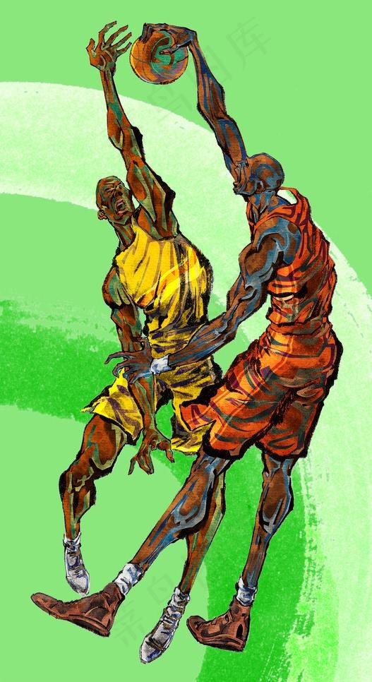 手绘人物篮球运动员图片(2599X4725(DPI:300))psd模版下载