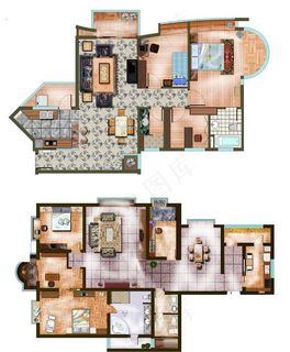 欧式现代户型渲染分层图片
