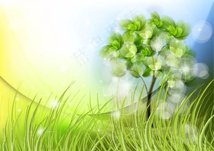 鲜花绿草自然风光矢量素材(142X101)eps,ai矢量模版下载