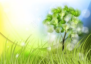 鲜花绿草自然风光矢量素材