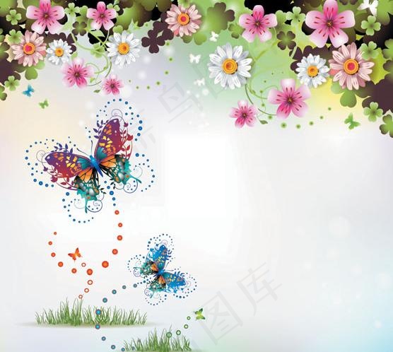 时尚花卉花纹蝴蝶背景图片eps,ai矢量模版下载