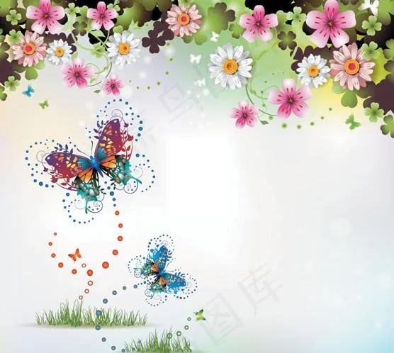 时尚花卉花纹蝴蝶背景图片eps,ai矢量模版下载