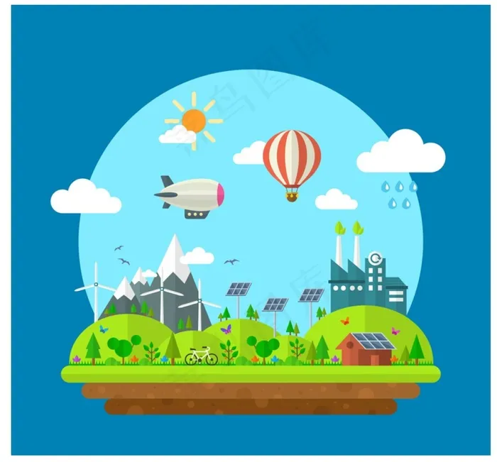 草地房子ai矢量模版下载