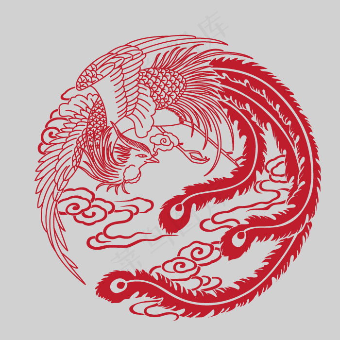 印花矢量图 动物 凤凰 祥云 剪纸 免费素材ai矢量模版下载
