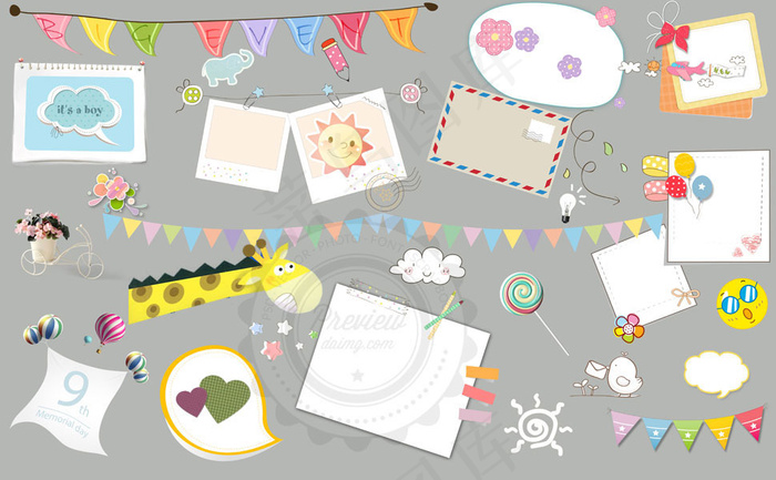 儿童相册模板适用的装饰素材V.01