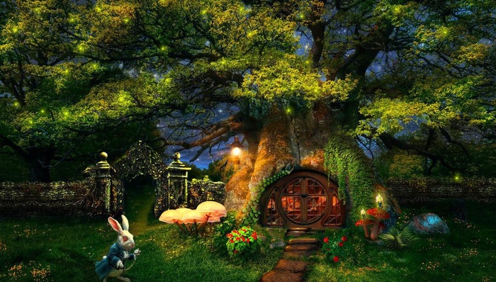梦幻森林木屋风景图片