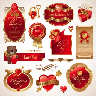 红色爱情金锁元素矢量